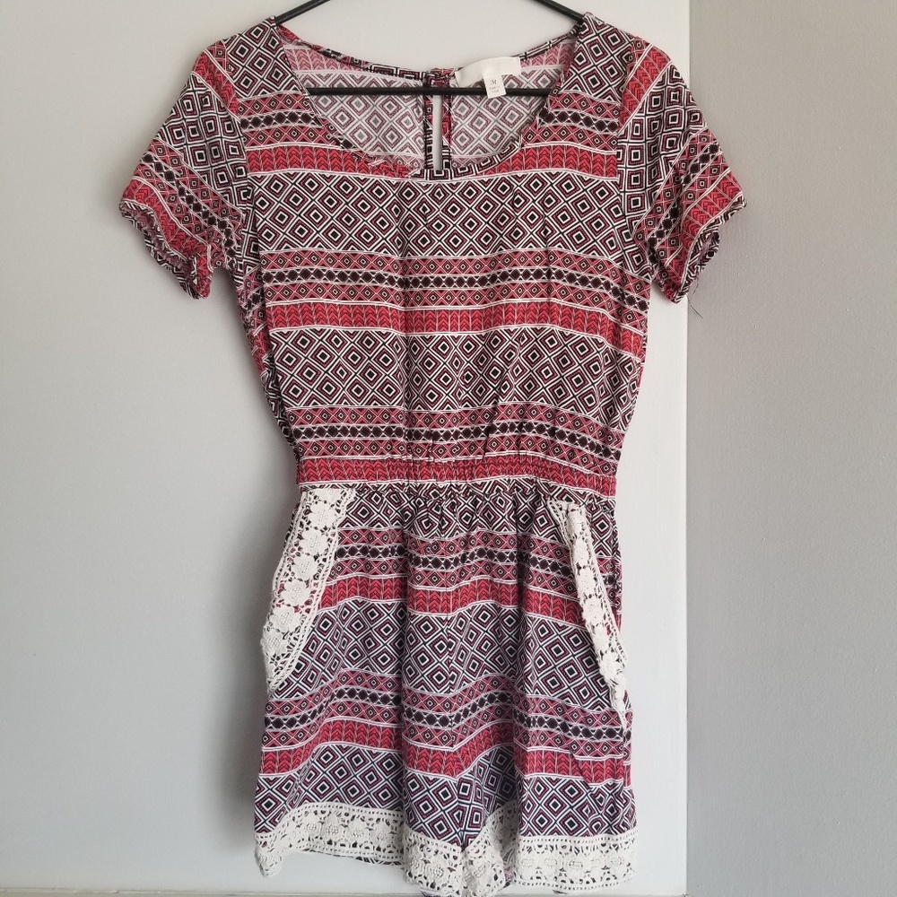 Romper medium shorts lace striped summer pocket